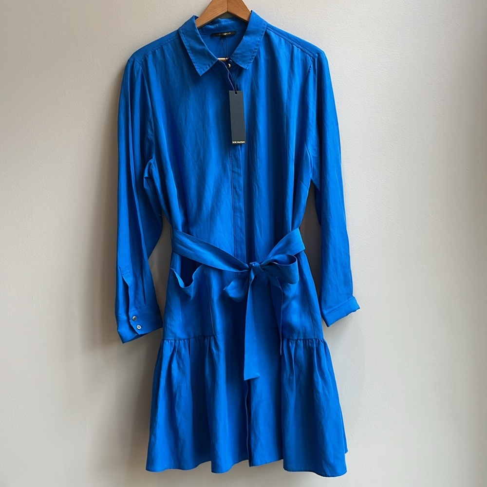 Kobi Halperin Nash Belted‎ Flounce Ruffle Shirt Dress Linen Tencel Lining